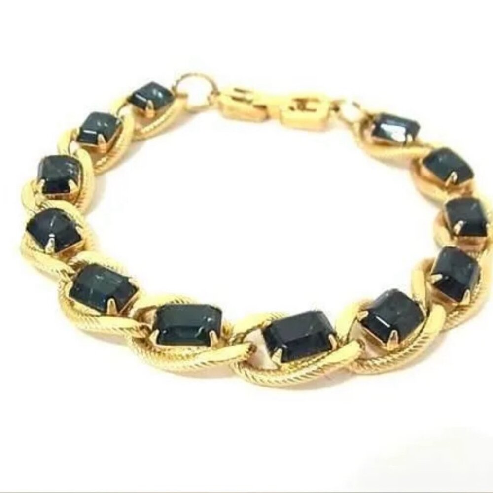 Givenchy Vintage Gold-Plated Bracelet w/ Blue-Green Crystals - Pre-owned